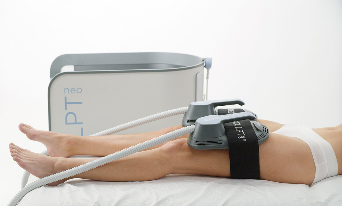 Emsculpt Neo product being used on a female's thighs