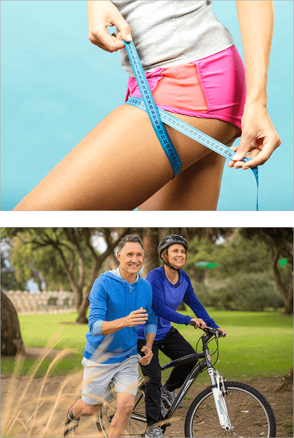 Woman with a measuring tape and a couple outside working outside
